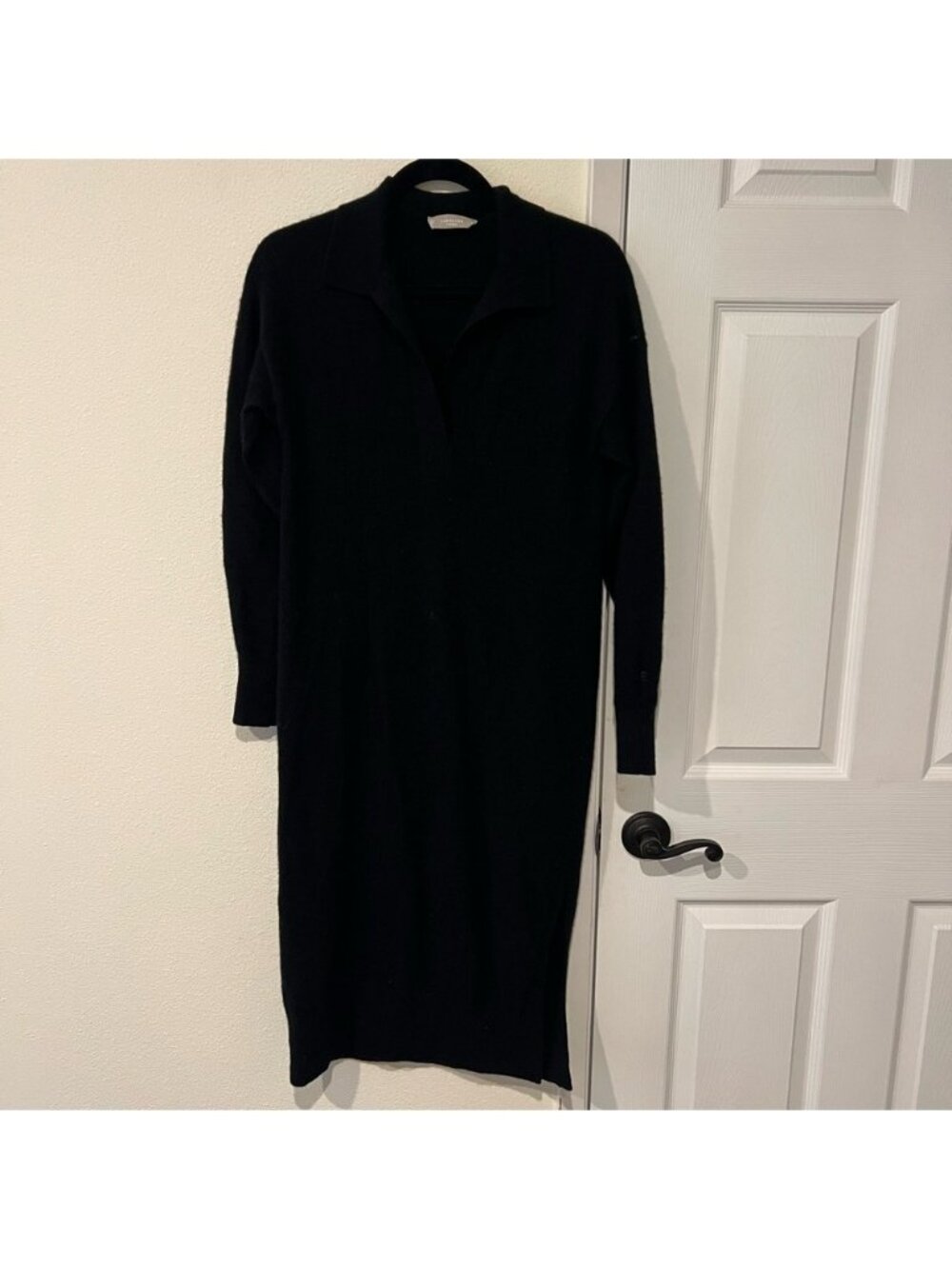Everlane Cashmere Polo Dress Collar V Neck Long Sleeve Black Size XS